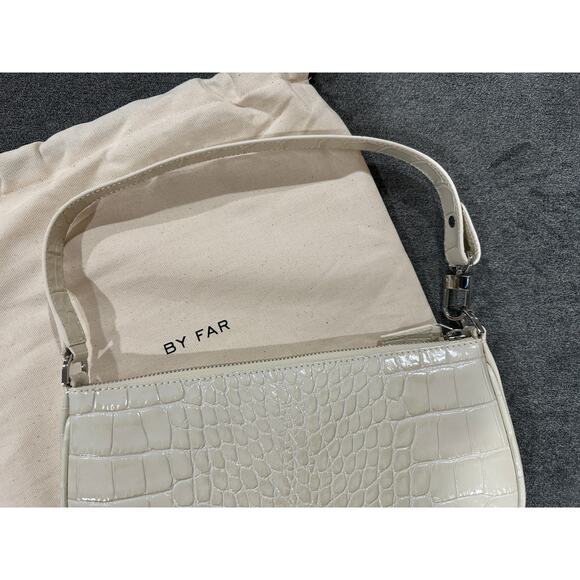 By Far Rachel Shoulder Bag Off White NWT Croc Embossed Leather Silver Hardware - Picture 5 of 11